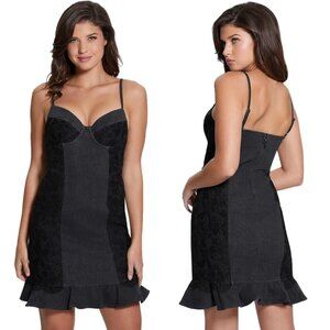 NWT New $168 Guess Lelly Black Denim Mini Dress Size XS